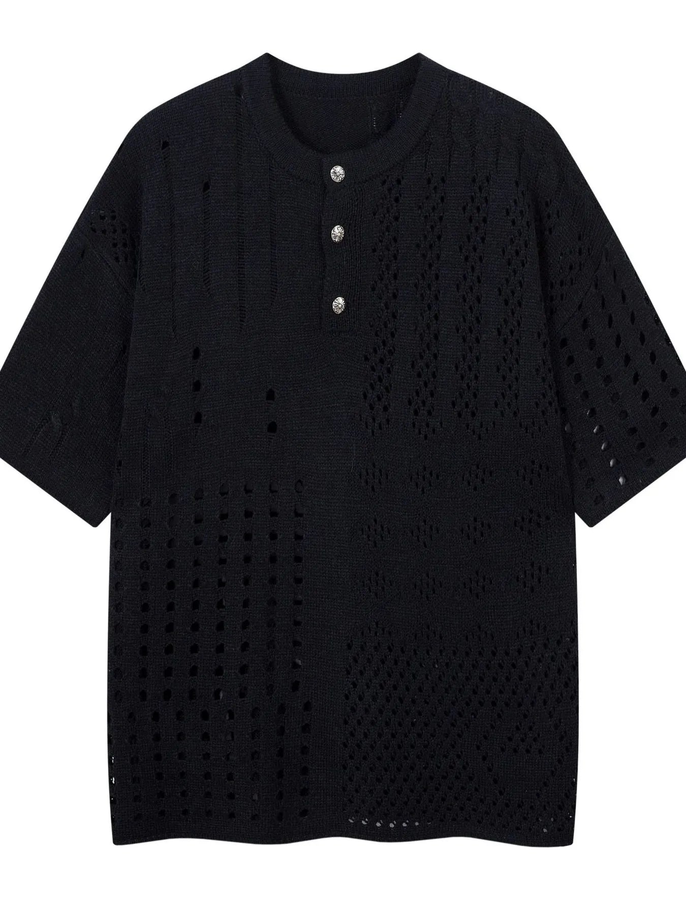 Men's Openwork Button Detail Knit Henley T-Shirt - Farnelli