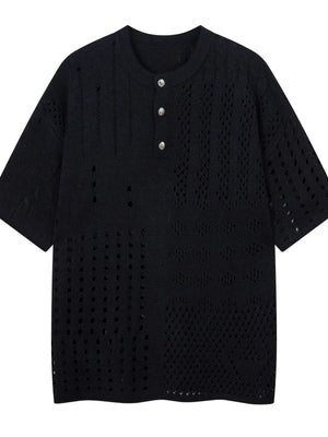 Men's Openwork Button Detail Knit Henley T-Shirt - Farnelli