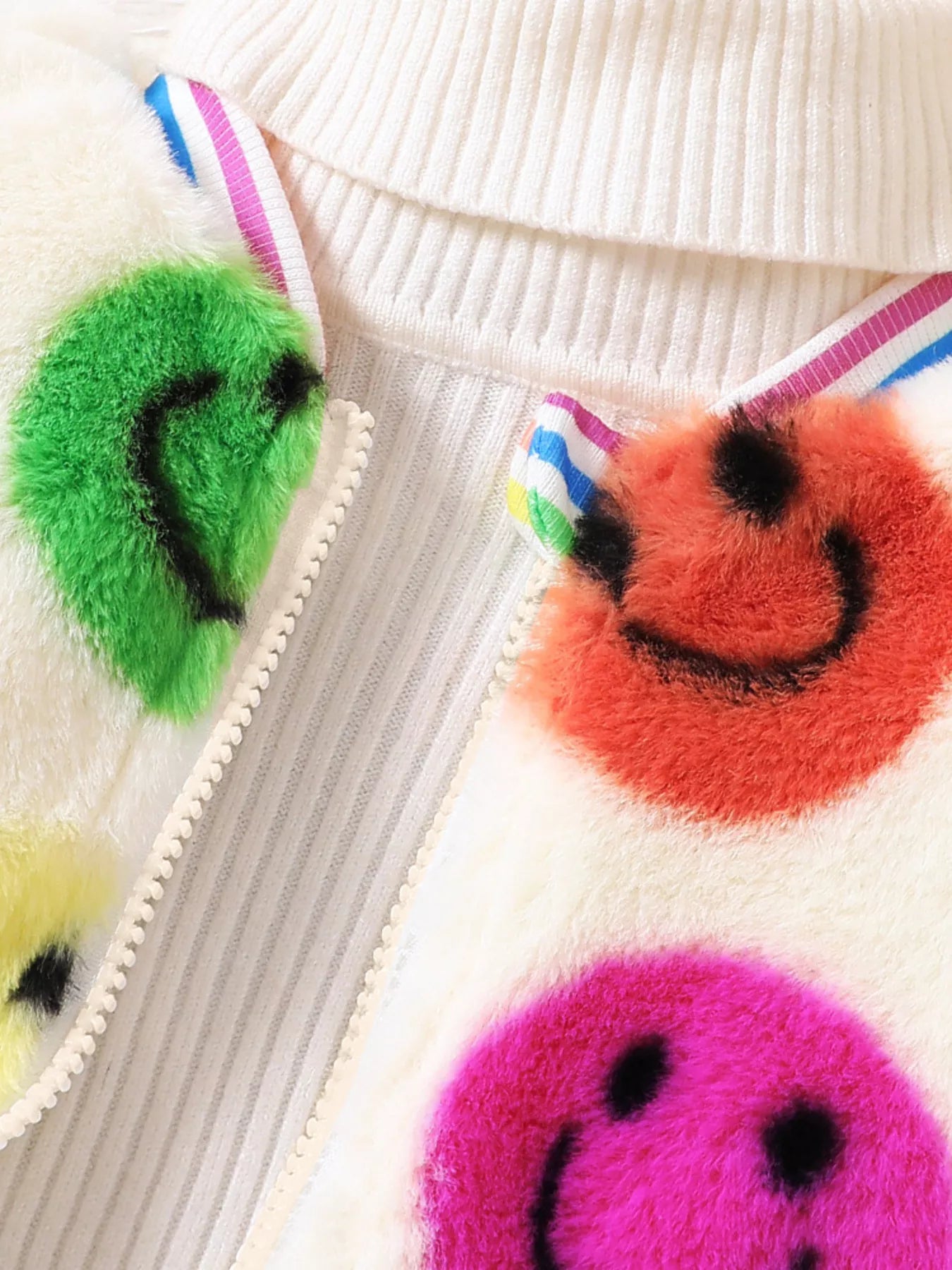 Children's Cheerful Smiley Face Print Plush Jacket - Farnelli