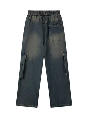 Men's Elastic Waist Washed Cargo Jeans - Farnelli