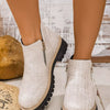 Round Toe Side Zip Ankle Boots - Ivory