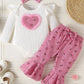 Children's Ruffled Bodysuit and Floral Pants Outfit Set with Headband - Farnelli