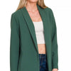 Zenana Woven Long Sleeve Blazer With Lining - HUNTER GREEN