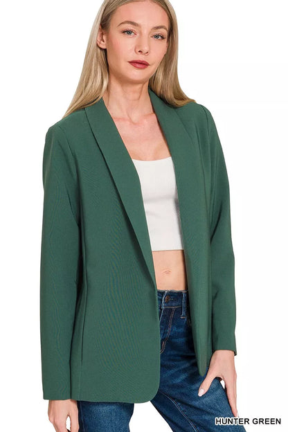 Zenana Woven Long Sleeve Blazer With Lining - Farnelli
