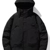 Men's Plus Size Hooded Puffer Jacket with Multiple Pockets - Black