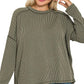 Zenana Full Size Exposed Seam Long Sleeve Corded Rib Knit Top Plus Size - Farnelli