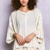 POL Short Sleeve Hoodie Top with Lace Detail - CREAM