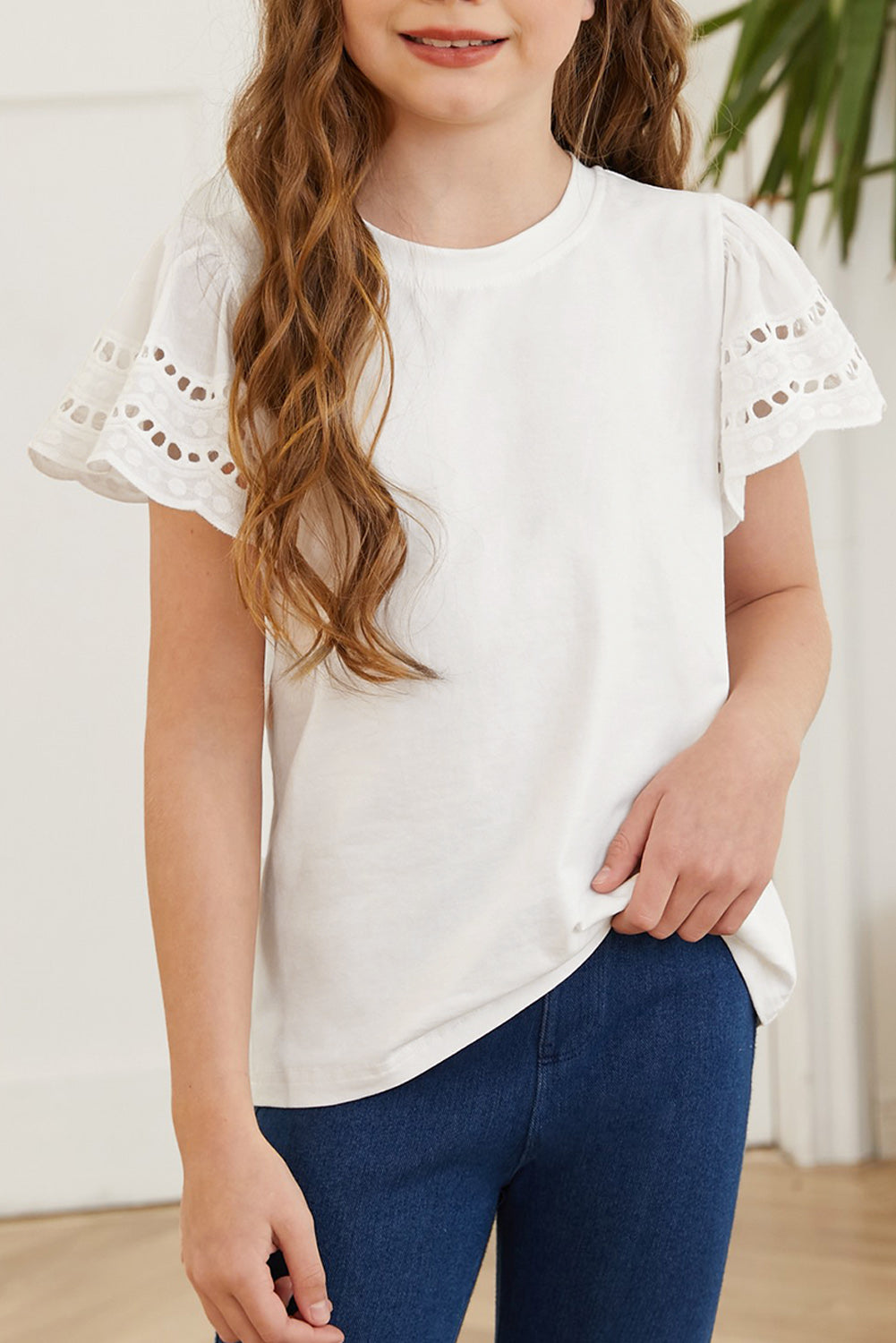 Round Neck Flutter Sleeve T-Shirt - Farnelli