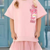 Children's Bear Graphic Short Sleeve Sweatshirt Dress - Blush Pink