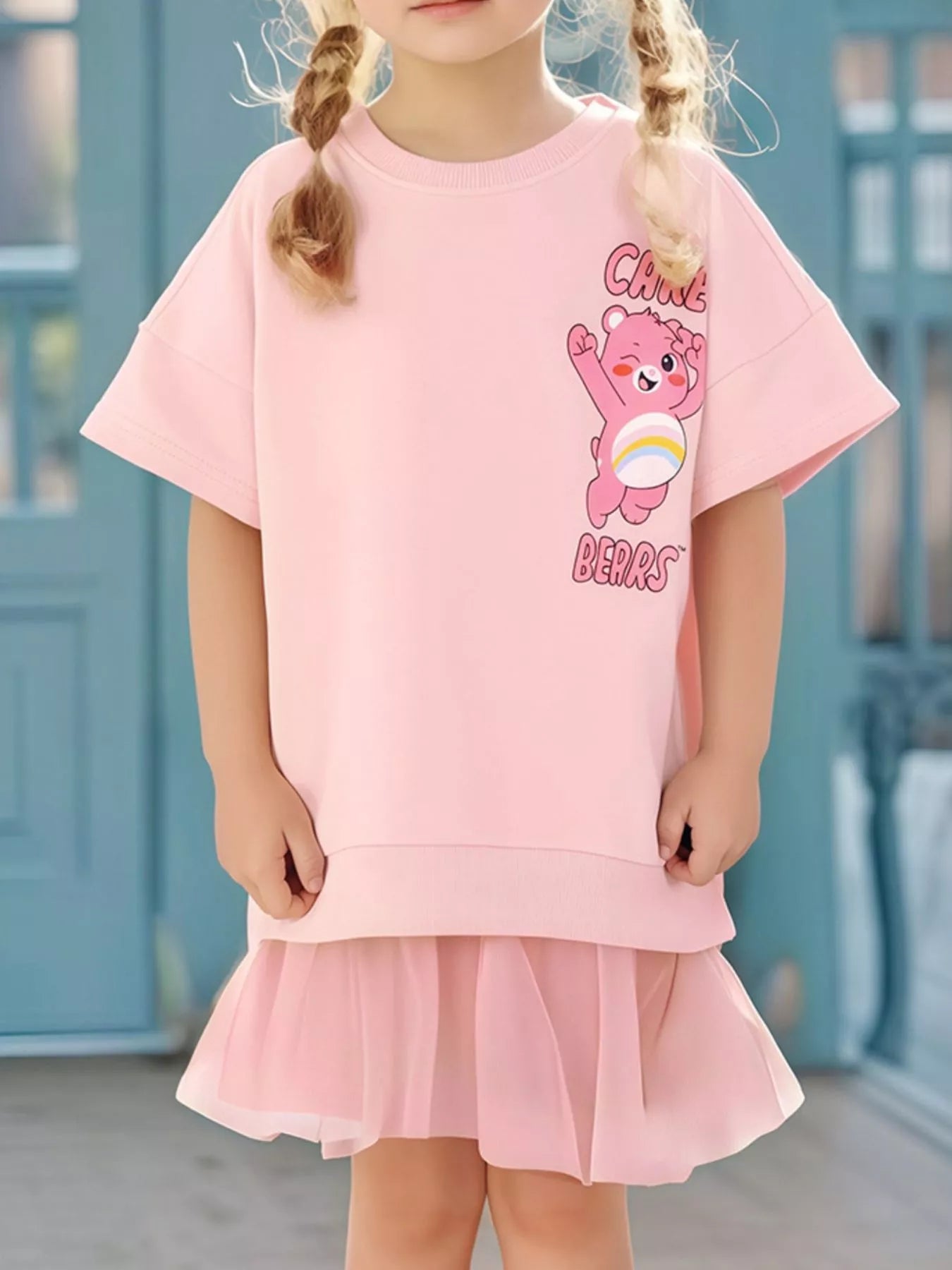 Children's Bear Graphic Short Sleeve Sweatshirt Dress - Farnelli