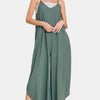 Zenana Sleeveless Curved Hem Wide Leg Overalls with Pockets - Ash Jade