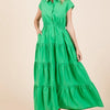 Mittoshop Button Up Collared Tiered Maxi Shirt Dress - Apple Green