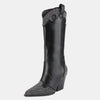 Weeboo Chunky Heel Rhinestone Decor Western Boots - Black