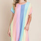 BOMBOM Striped Short Sleeve Dress with Pockets - Farnelli