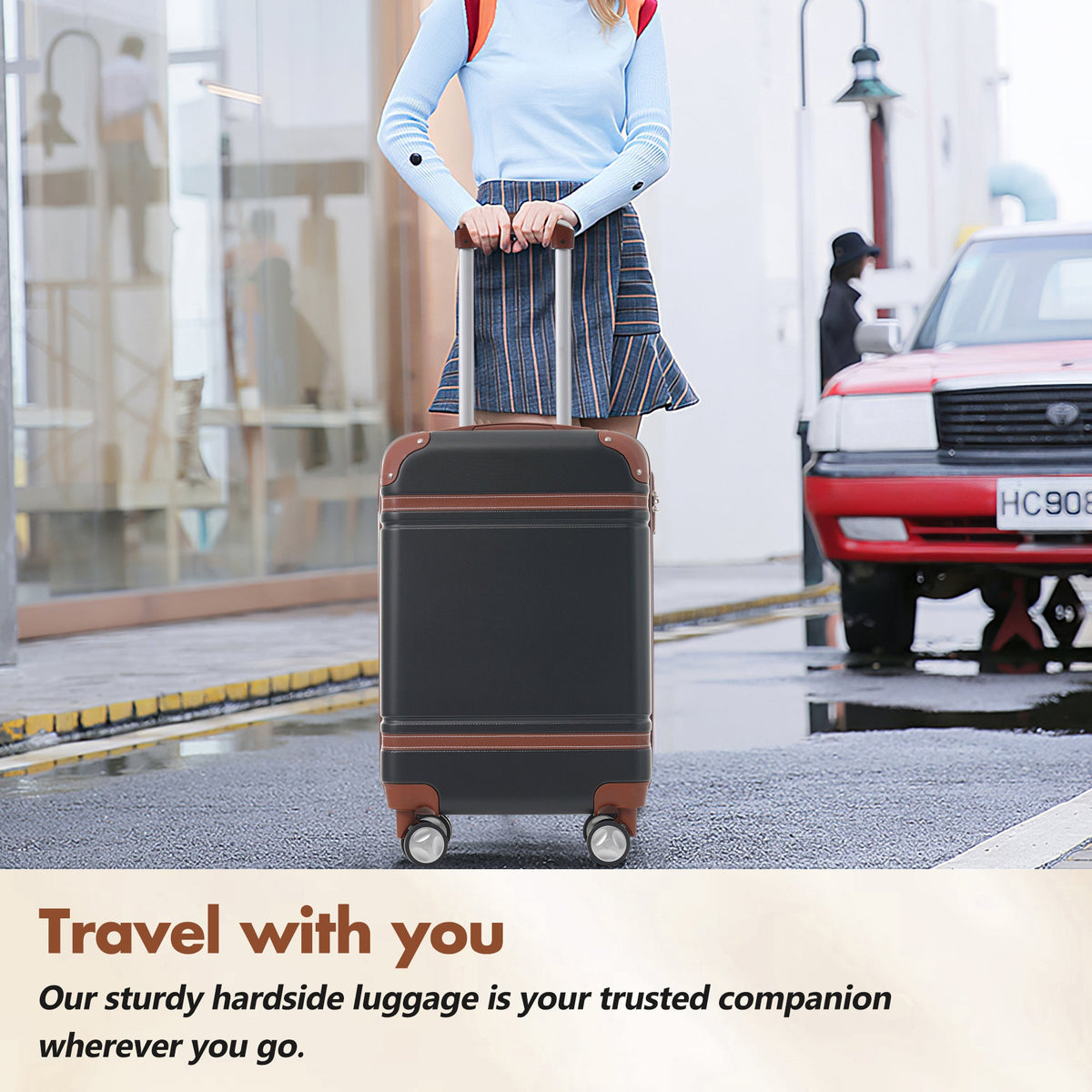 HouseOfZazla lightweight hardshell luggage set in black or white with TSA lock and hard case design