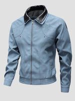 Men's Plus Size Leather Bomber Jacket with Full Zip Front - Farnelli