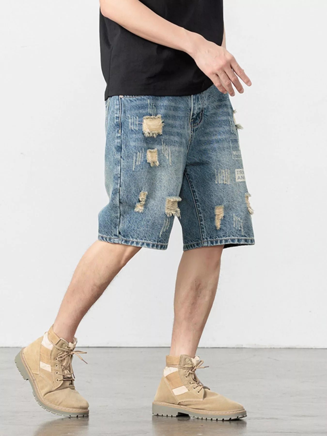 Men's Distressed Loose Fit Denim Shorts - Farnelli