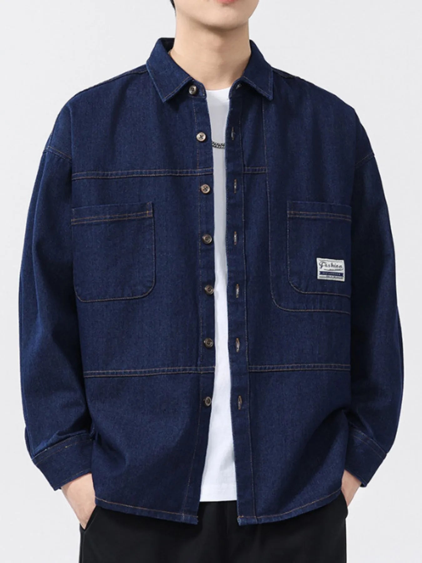 Men's Plus Size Button Up Long Sleeve Denim Shirt - Farnelli