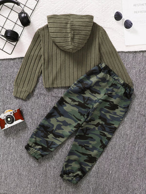 Children's Ribbed Long Sleeve Hoodie and Pants Set - Farnelli