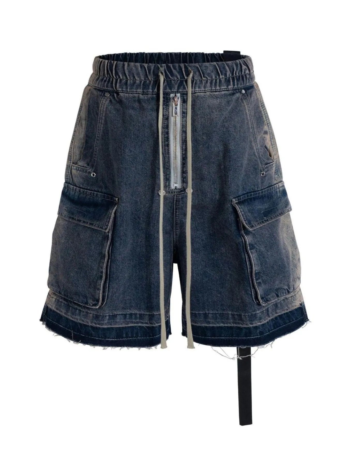 Men's Drawstring Cargo Denim Shorts with Zipper Detail - Farnelli