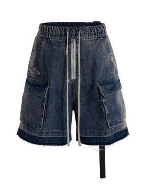 Men's Drawstring Cargo Denim Shorts with Zipper Detail - Farnelli