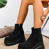 Round Toe Platform Wedge Boots - Black