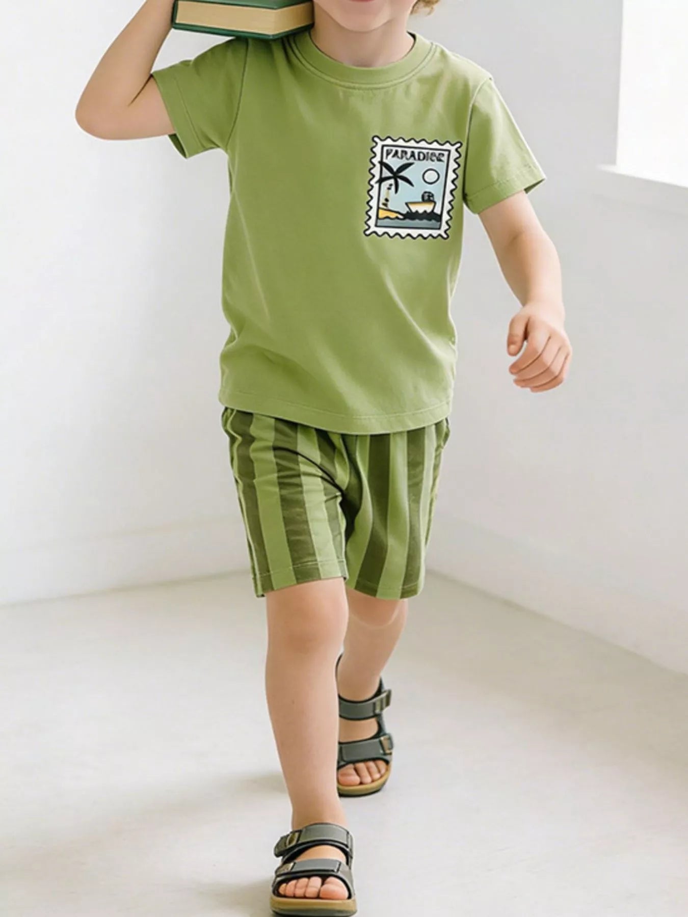 Children's Round Neck Tee & Striped Shorts Set - Farnelli