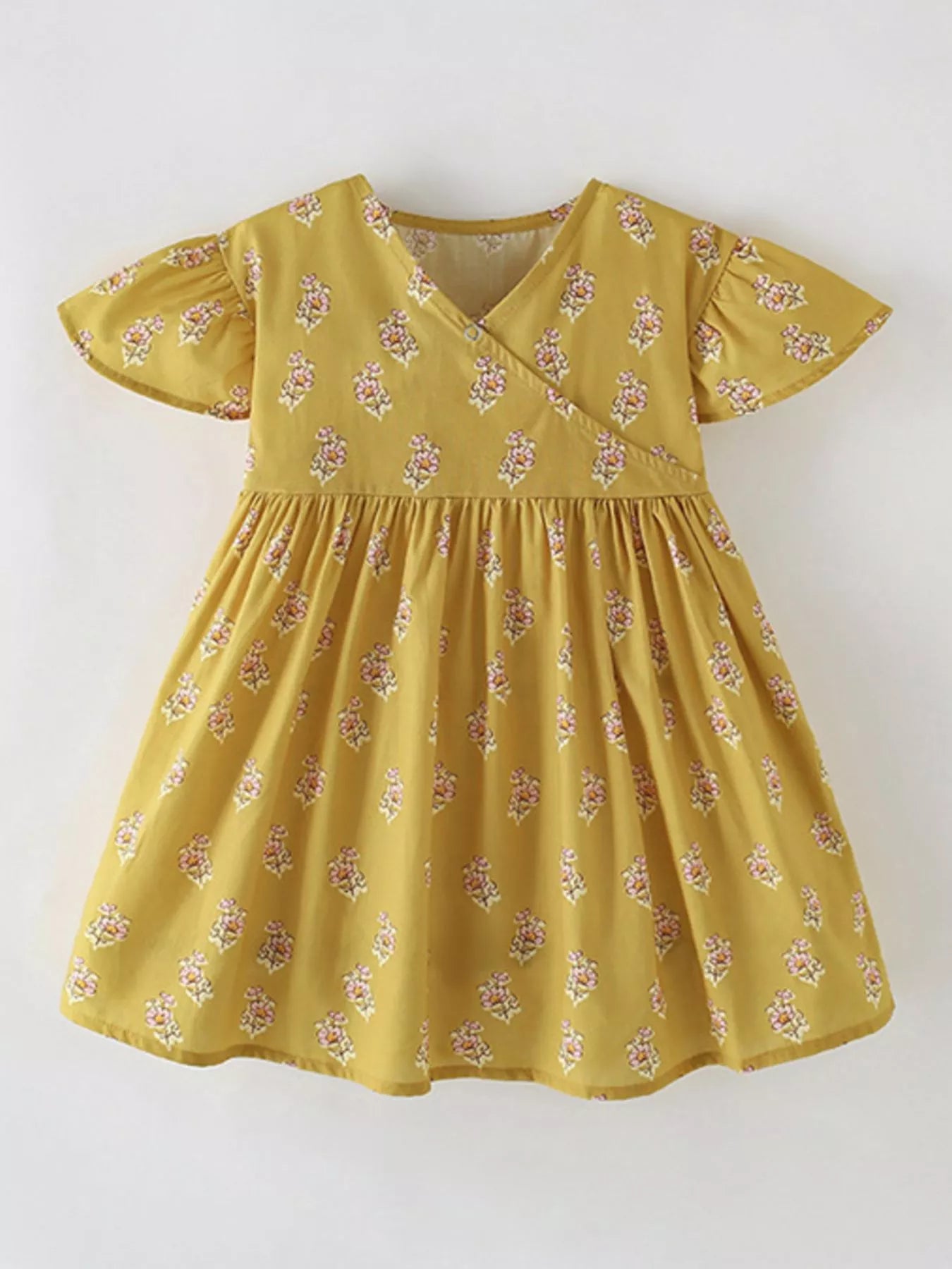 Children's Floral Print Ruffle Sleeve Wrap Dress - Farnelli