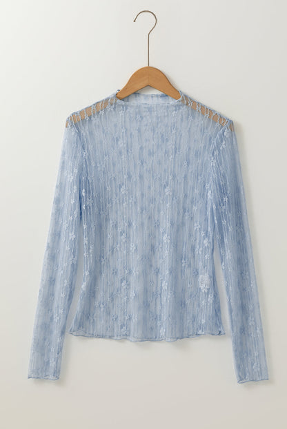 Adalynn Sheer Floral Lace Long Sleeve Top - Farnelli