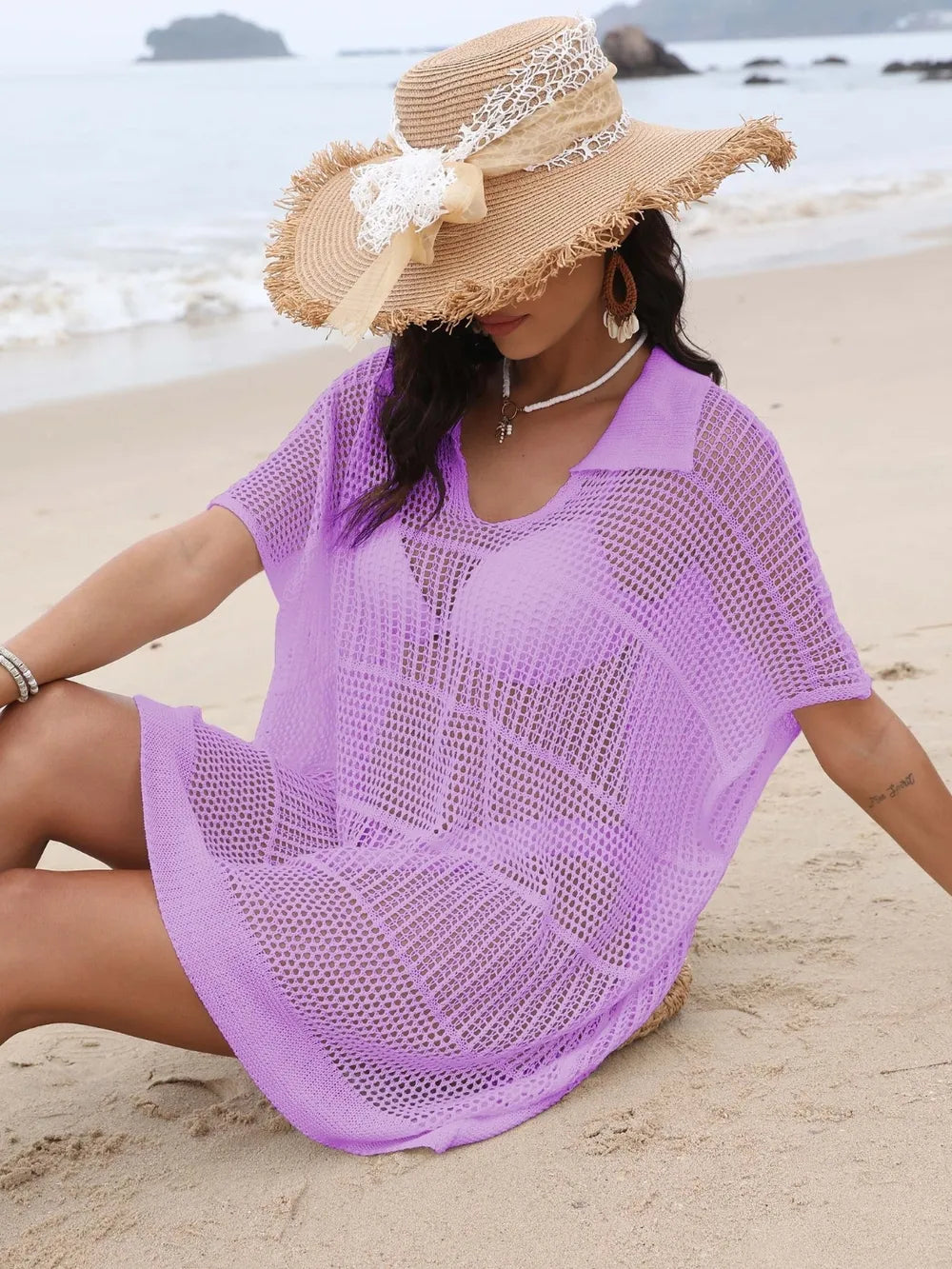 Hollow Out Collared Neck Cover-Up - Farnelli