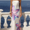 Printed Tube Maxi Dress - Milky White