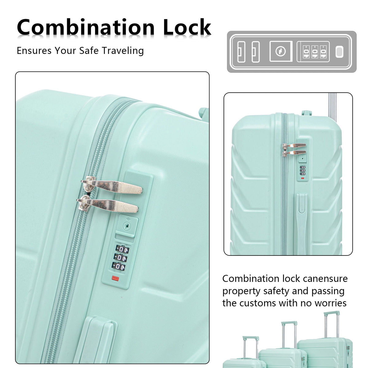 HouseOfZazla 3-piece spinner wheel luggage set with combination locks in assorted sizes