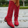 Point Toe Block Heels Boots - Red