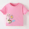 Children's Cute Bunny & Flower Applique Ruffle Sleeve T-Shirt - Pink