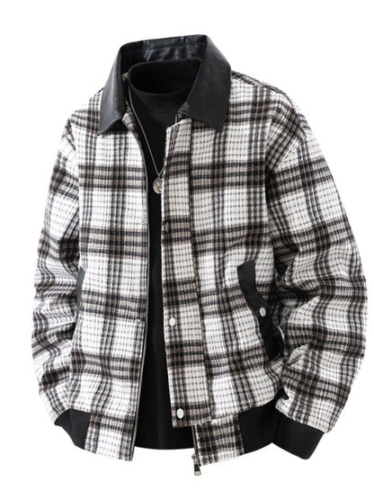 Men's Plus Size Plaid Pattern Snap Down Casual Jacket - Farnelli