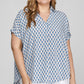 She + Sky Full Size Printed Johnny Collar Short Sleeve Blouse Plus Size - Farnelli