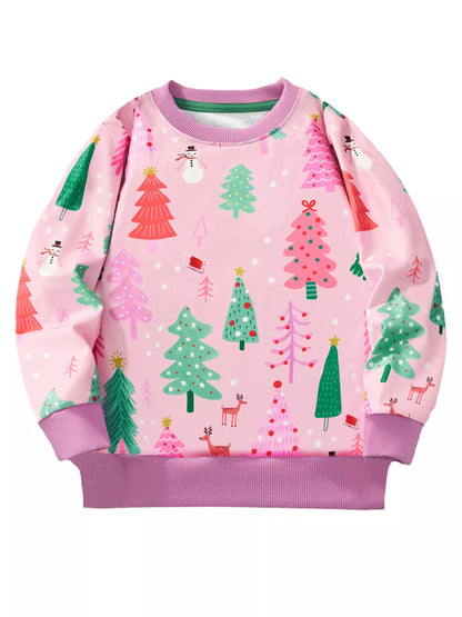 Children's Christmas Tree Print Crew Neck Sweatshirt - Farnelli