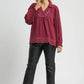 Umgee Full Size Linen Scallop Hem Blouse with Contrast Trim Plus Size - Farnelli