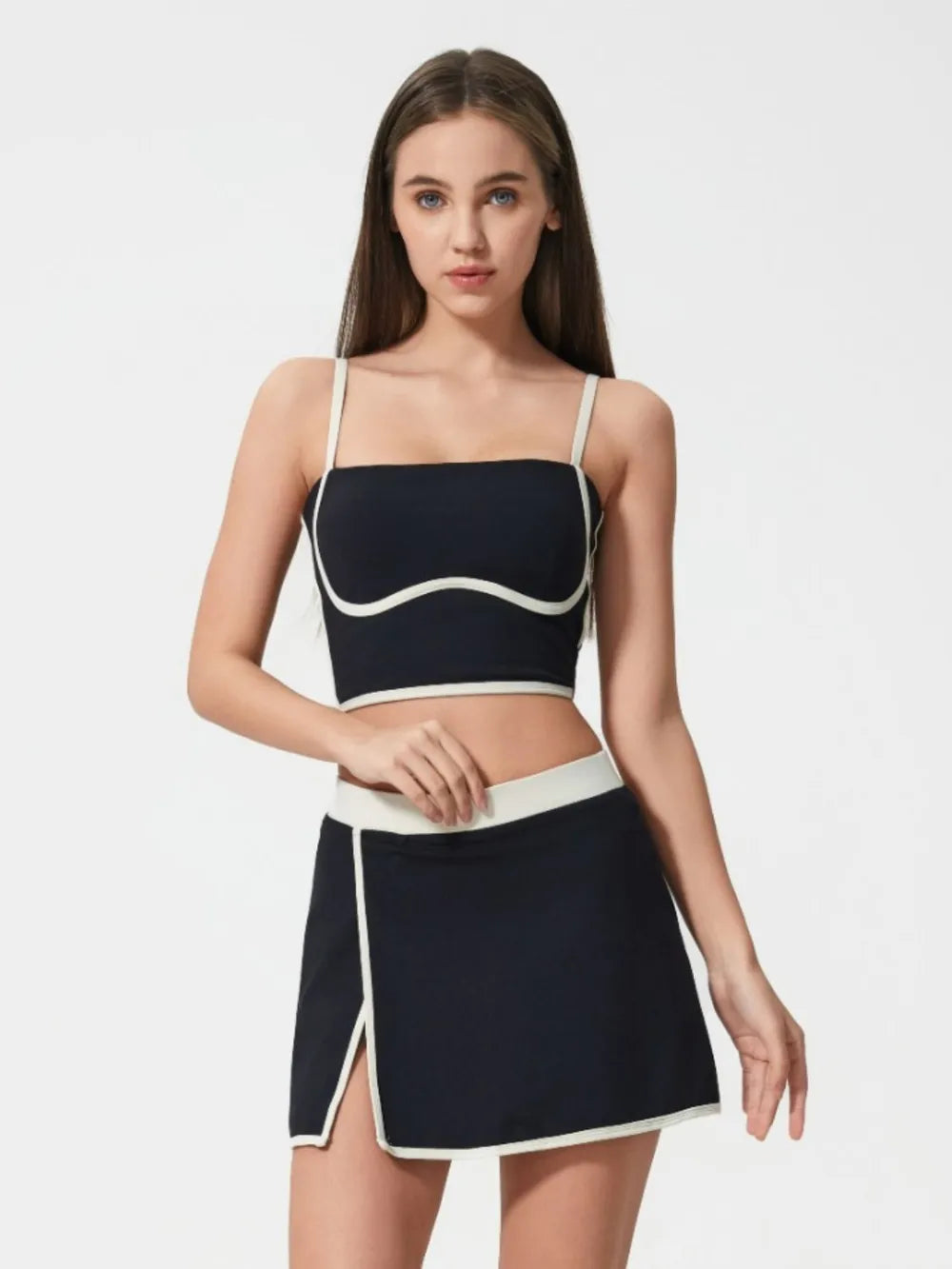 Millennia Contrast Trim Square Neck Active Cami with Detachable Chest Pads - Farnelli
