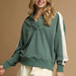 Umgee Contrast Long Sleeve Sweatshirt with Collar - Farnelli
