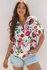 Adele Floral Slit V Neck Blouse - Farnelli