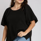 Umgee Full Size Boxy Cut Jacquard Round Neck Top with Side Slit Plus Size - Farnelli