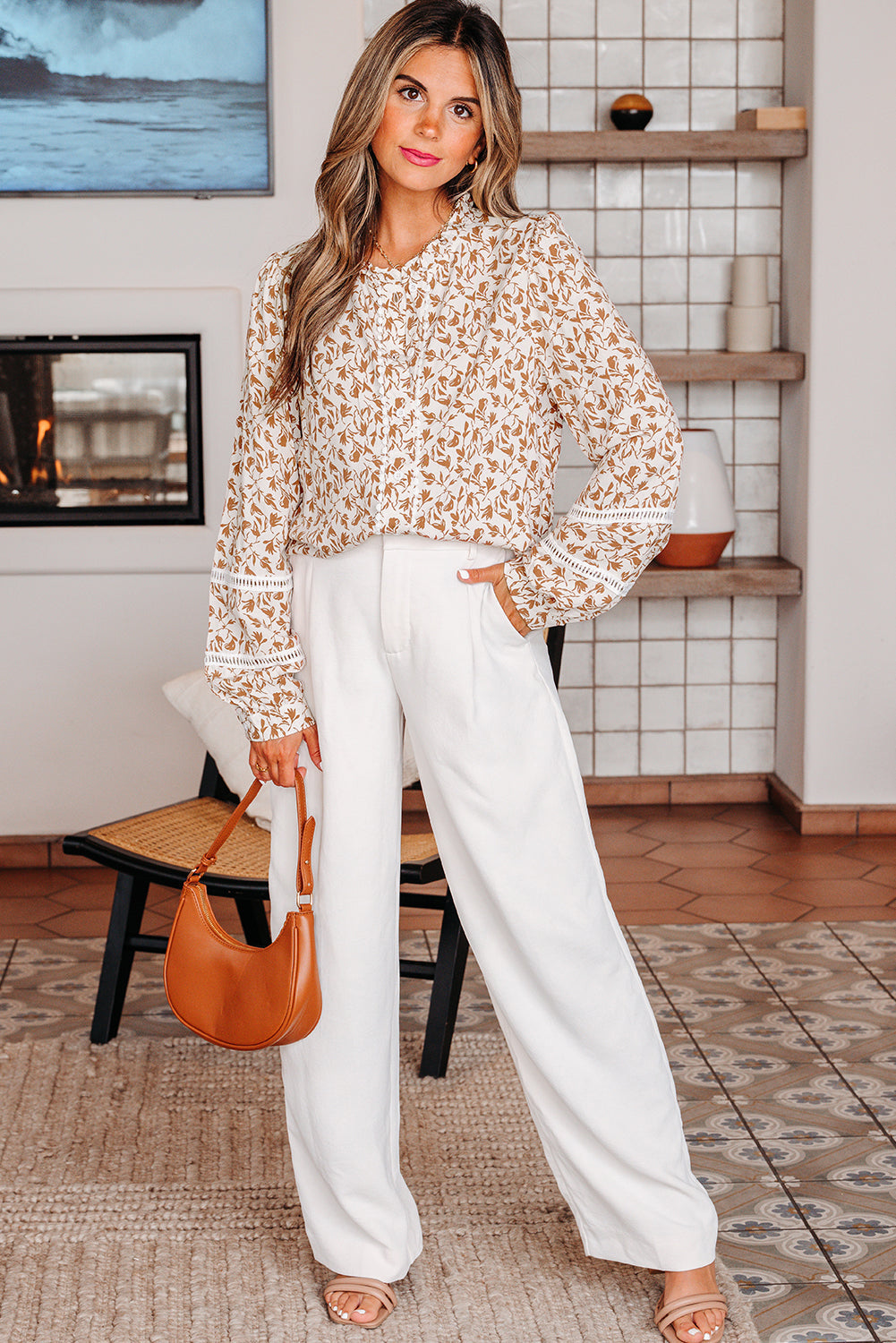 Melanie Lace Floral Puff Sleeve Top - Farnelli
