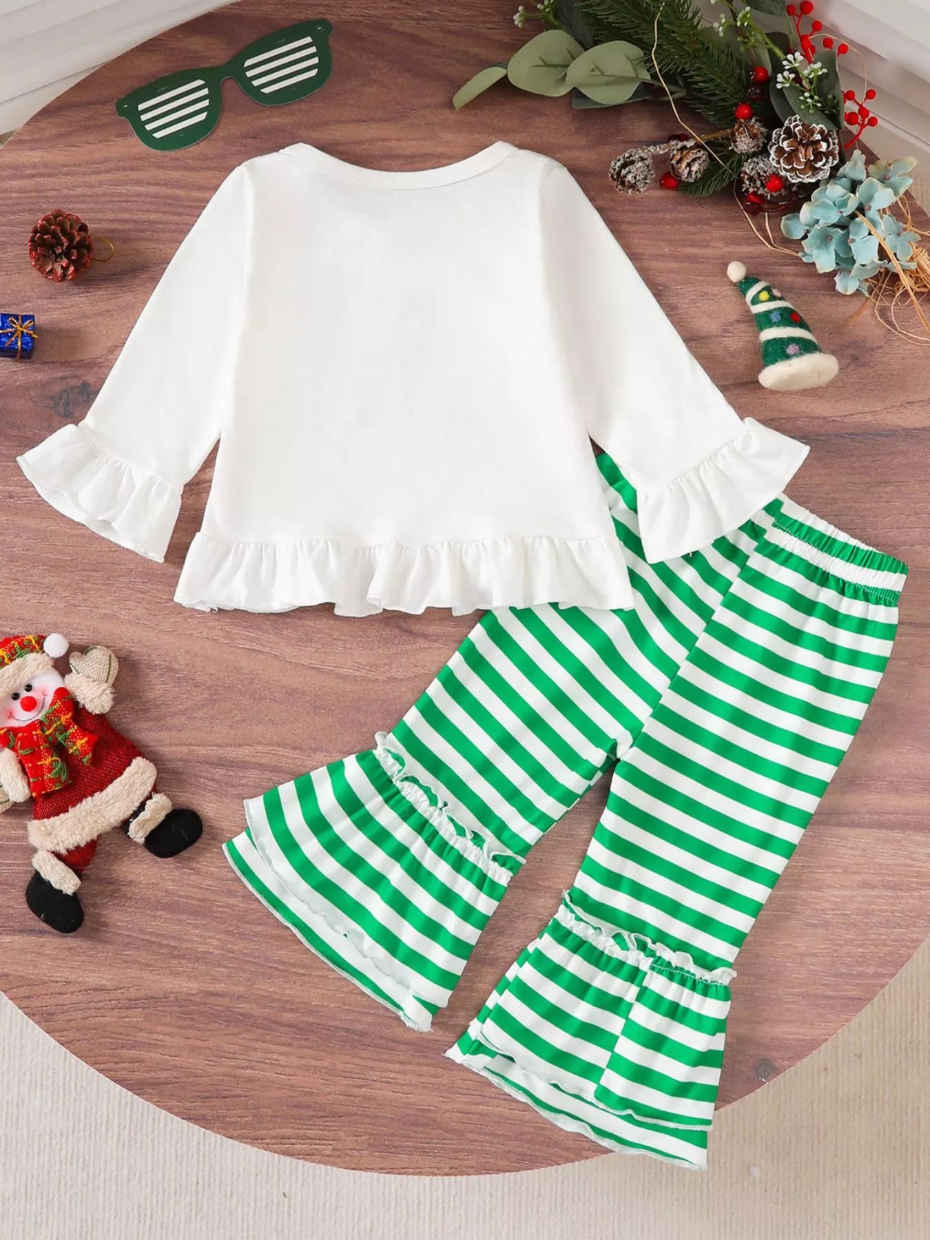 Children's Christmas Ruffle Trim Top and Pants Set - Farnelli
