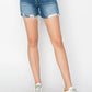 RISEN High Rise Raw Hem Distressed Denim Shorts - Farnelli
