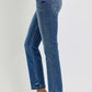 RISEN Full Size Tummy Control Elastic Band Mid Rise Straight Jeans Plus Size - Farnelli