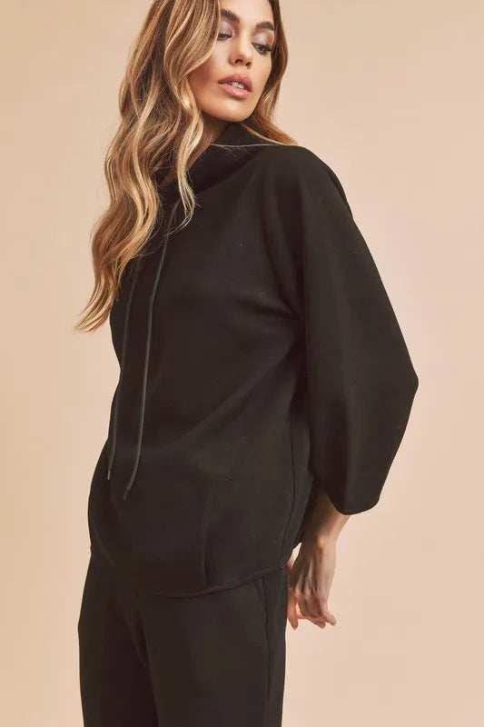 Aemi + Co Lightweight Drawstring Mock Neck Sweatshirt - Farnelli