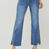 RISEN High Waist Raw Hem Slit Straight Jeans - DARK
