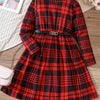 Children's Plaid Print Long Sleeve Dress - Deep Red