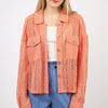 VERY J Button Up Long Sleeve Lace Shirt - Salmon
